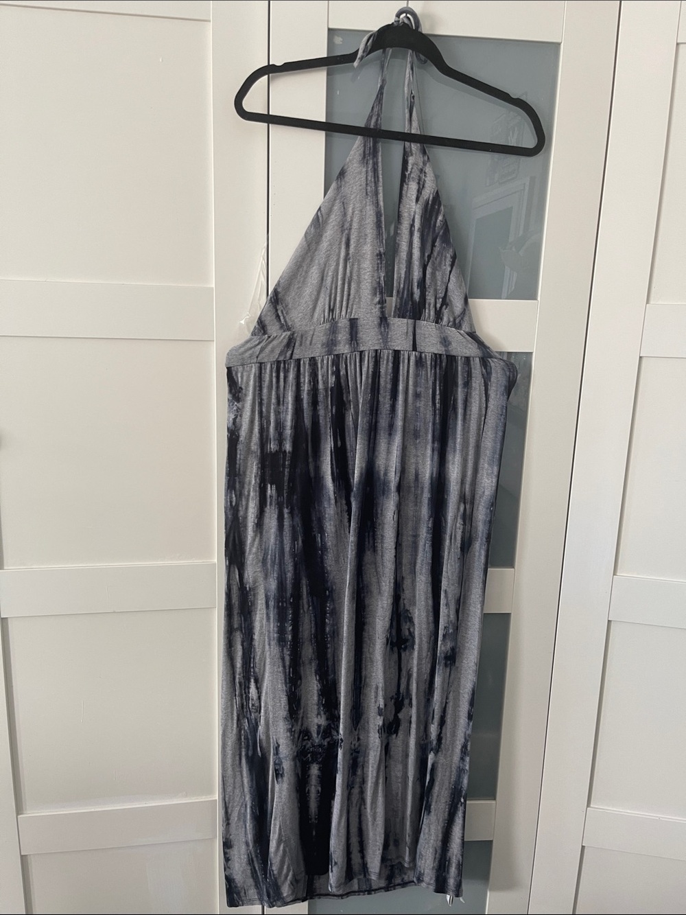 Tie-Dye Halter Bodysuit Dress in Black and Gray